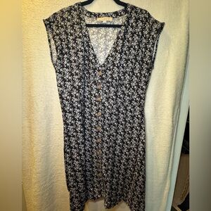 LOFT Black and White Floral Midi Dress